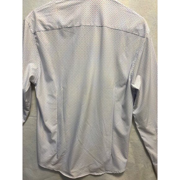 ConStruct Slim Fit Mens Dress Shirt M White Polka Dot Pattern Long Sleeve - Picture 9 of 10